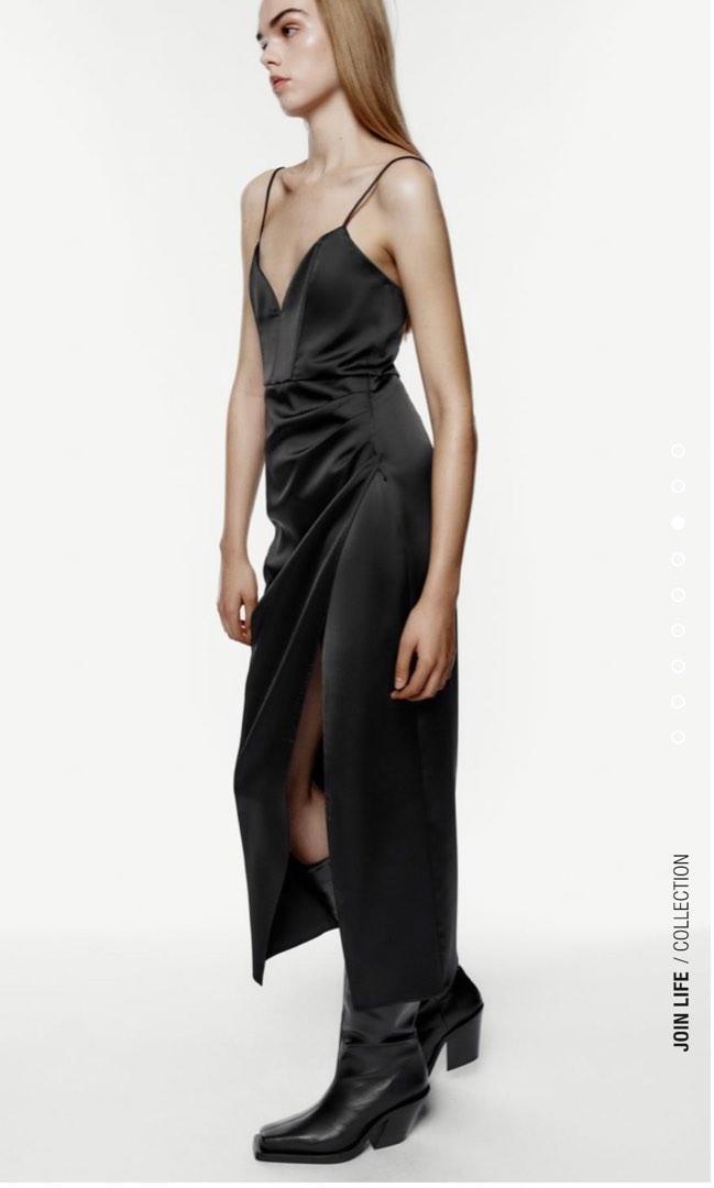 zara satin sweetheart midi dress Red Satin Sweetheart Midi Dress Zara