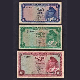 *3-IN-1* 1967 1,5&10DOLLARS BRUNEI DUIT LAMA, TAC001916, AVF