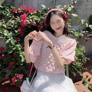 💖🫧粉紅色泡泡袖公主上衣/亮亮娃娃領/甜心女孩/圓點點泡泡圖樣/可愛/日系