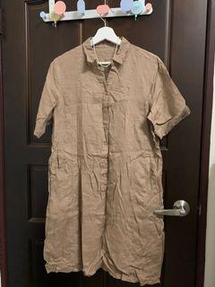 （免運）森林系 韓系 日系 襯衫休閒排扣短袖短洋裝(咖奶色)