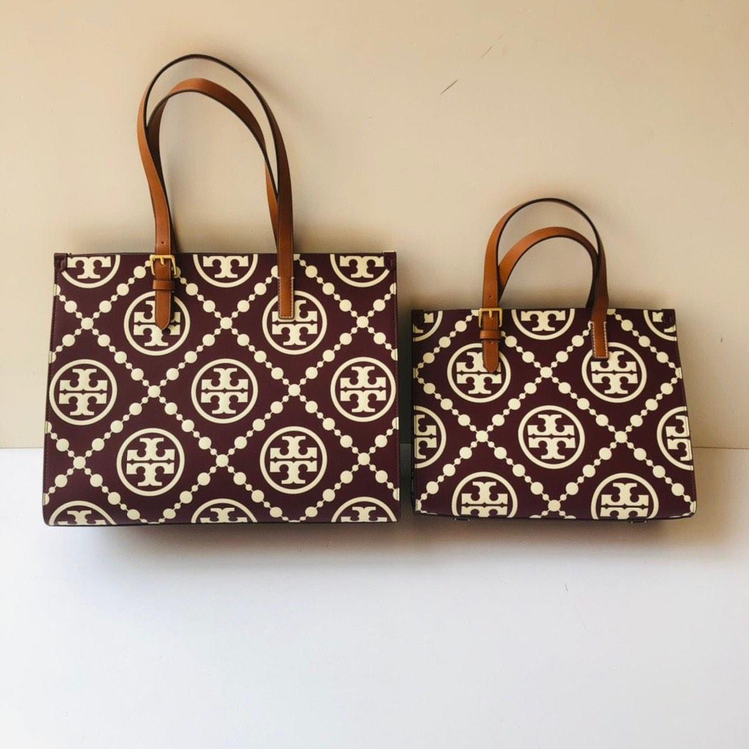 T Monogram Contrast Embossed Small Tote: Women's Handbags