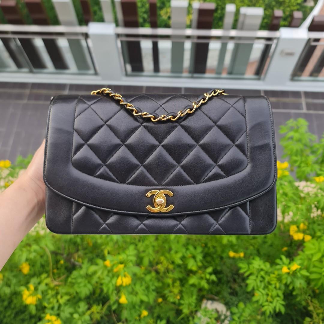 Chanel Quilted Navy Blue Leather Diana Handbag