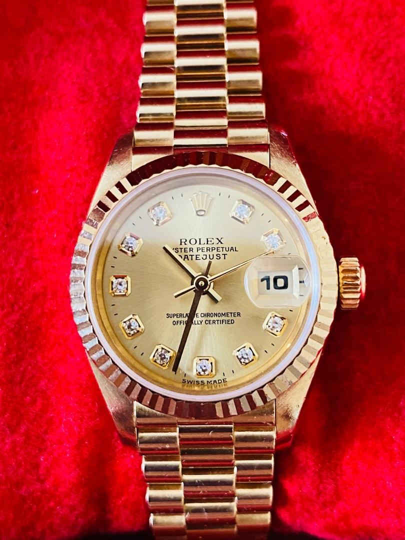 Authentic PREOWNED ROLEX 26mm PRESIDENT 18k solid Gold with Big diamond pointers 1997 (Category: Luxury Watches) located in Manila. Submitted by 2ndchancesale (Listing ID 1191317744, Image 1). Description: Authentic Preowned verified and guaranteed unit only .