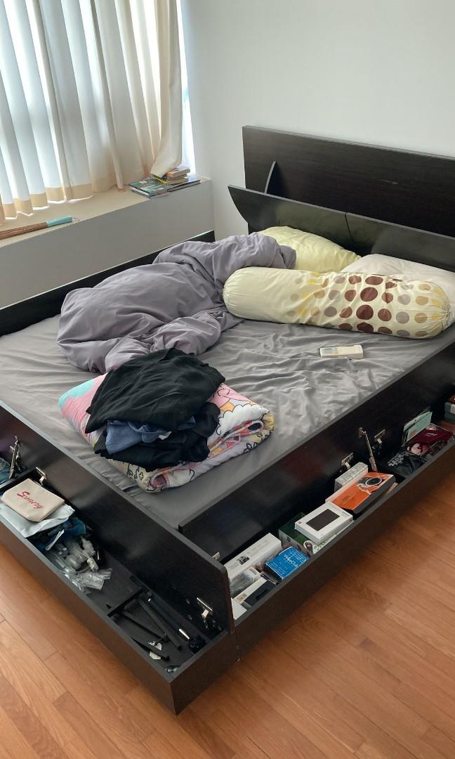 Bed frame with side storage panels, Furniture & Home Living, Furniture