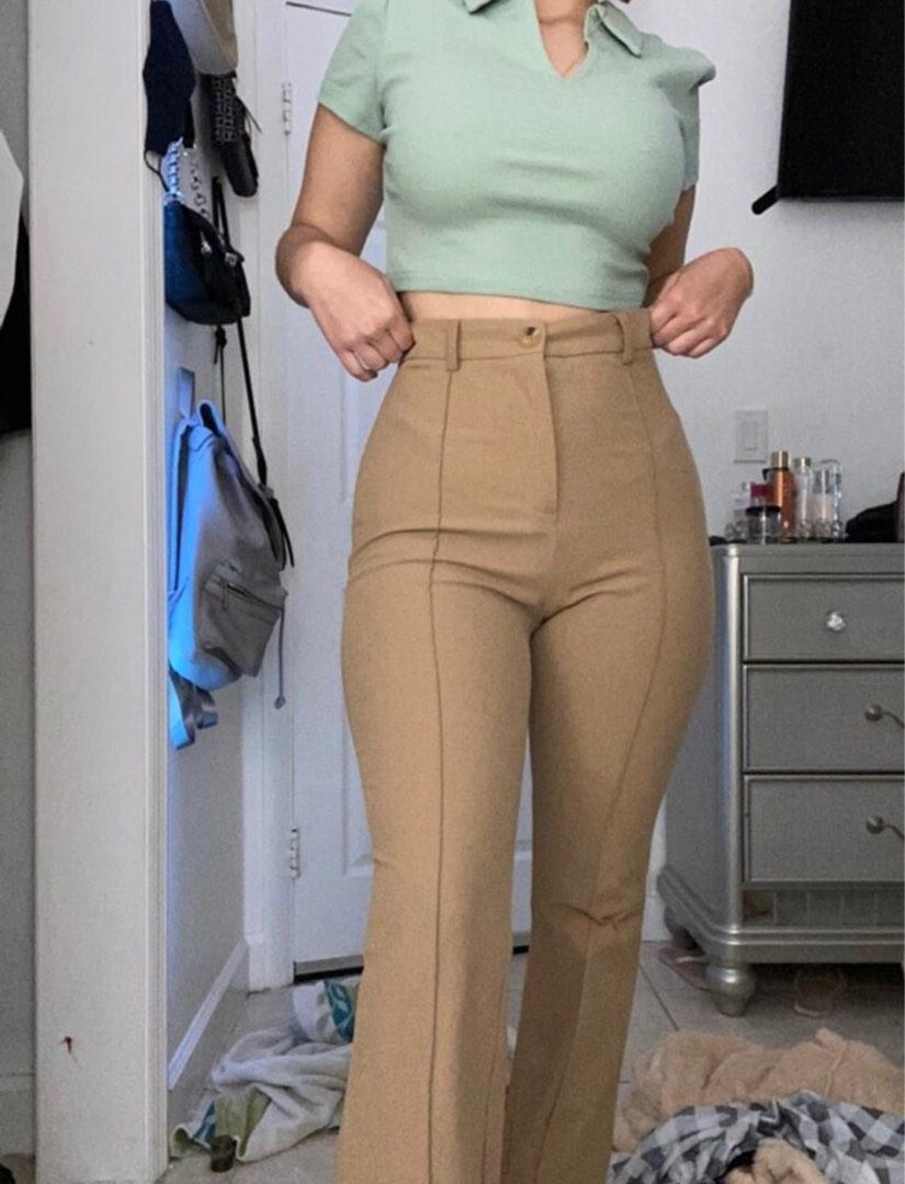 Beige flare pants, Women's Fashion, Bottoms, Other Bottoms on Carousell