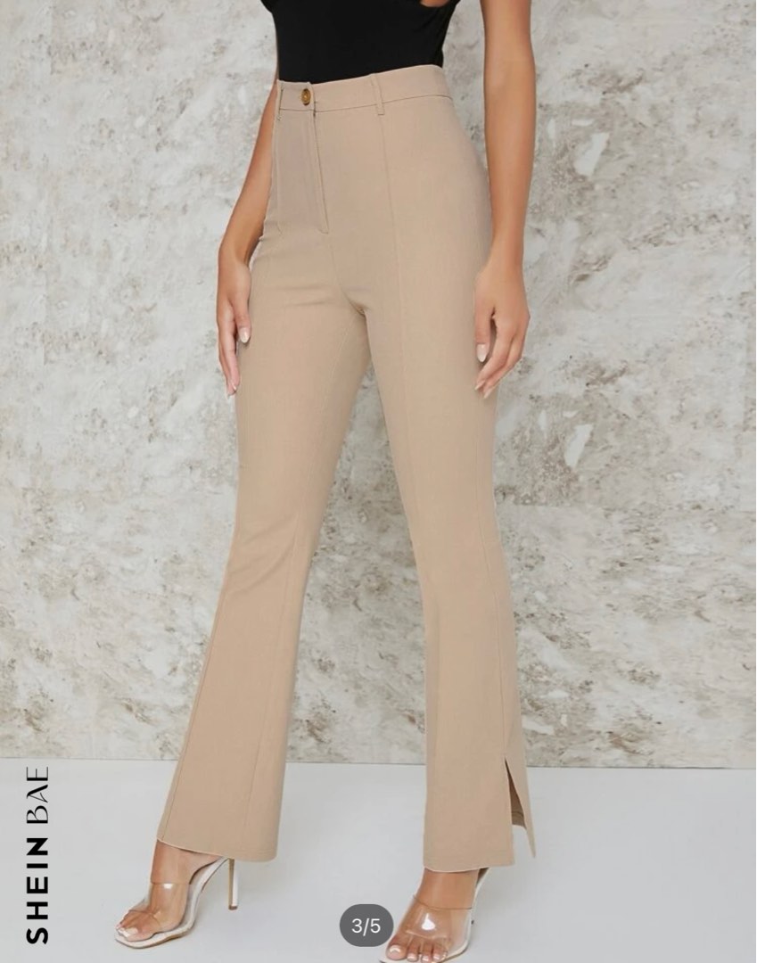 Beige flare pants, Women's Fashion, Bottoms, Other Bottoms on Carousell