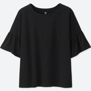 Black Uniqlo Frill Blouse Short Sleeve T-Shirt
