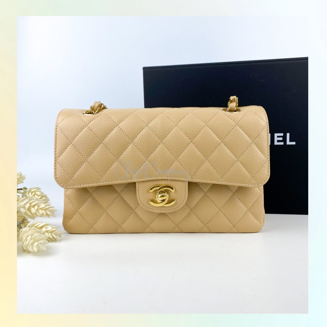 Brand New Chanel Small Classic Beige Clair Double Flap Caviar Gold Hardware  (Microchip), Luxury, Bags & Wallets on Carousell