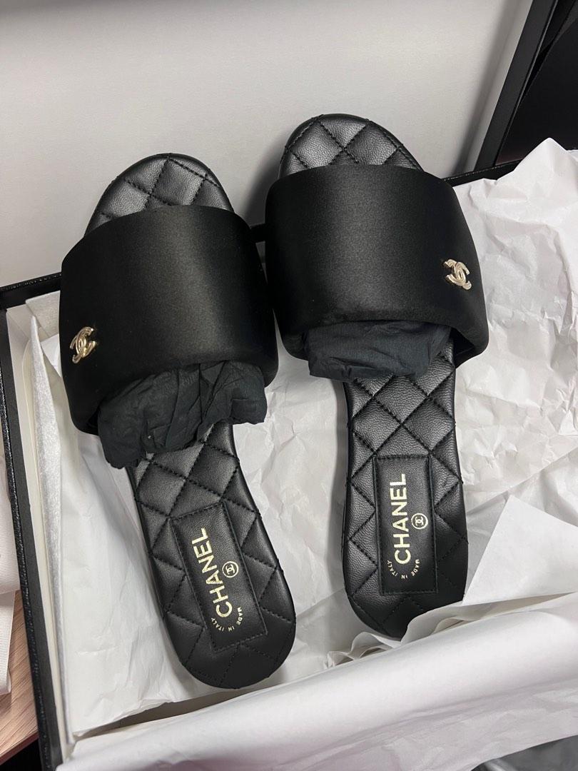 Black best sale satin slides