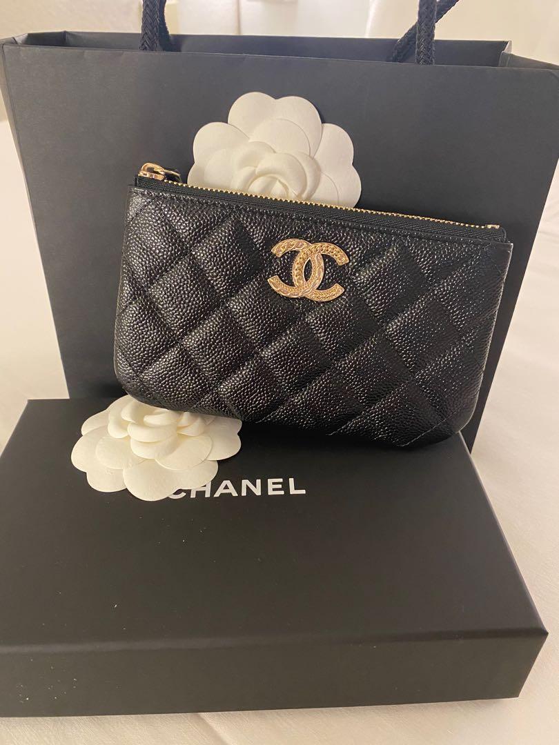 Chanel 22K latest season- Grained Calfskin & Gold-tone Metal Black  cardholder /pouch / wallet, Luxury, Bags & Wallets on Carousell