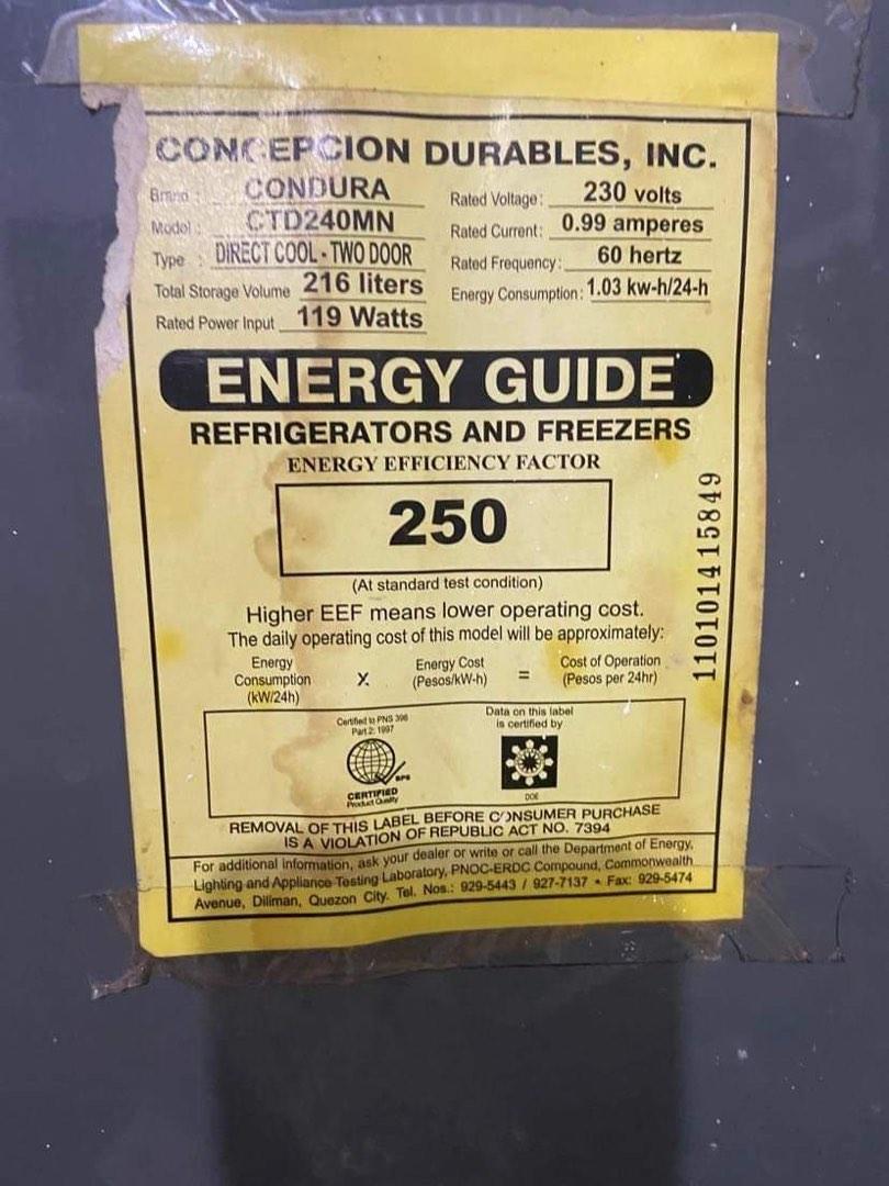 condura refrigerator watts