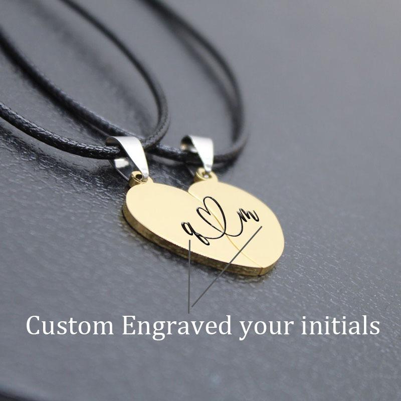 Valentines Day Custom Engrave Couple Necklace . A Set for you and
