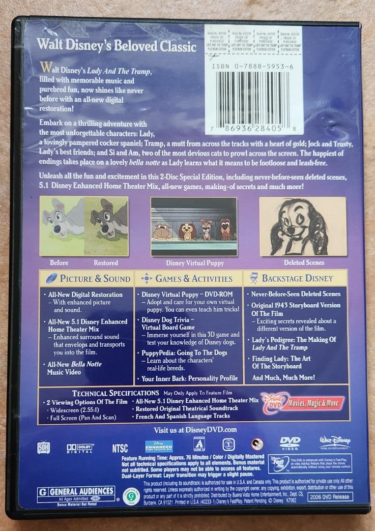 DVD : Lady and the Tramp 50th Anniversary Edition Platinum Edition