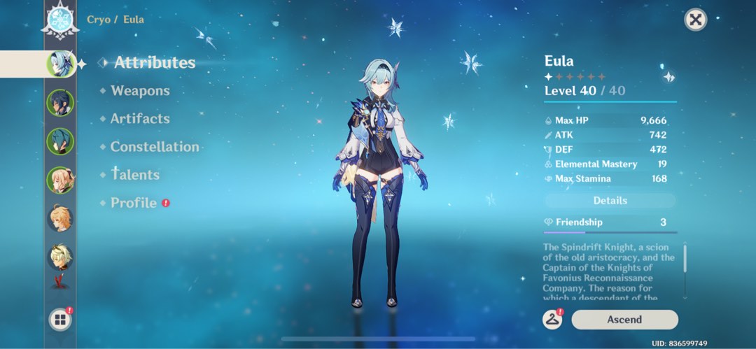 Compte Genshin Impact AR 54 +20 Persos 5 étoiles - Serveur EU - PS4