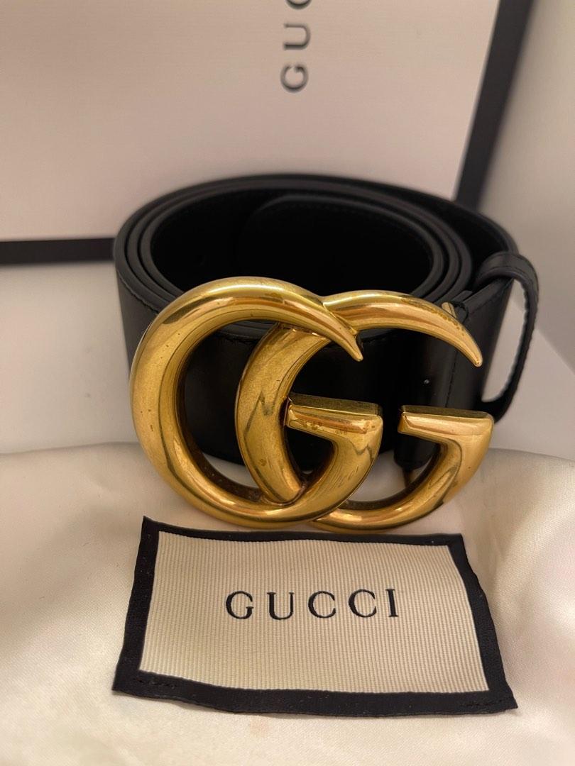 Gucci Black Calfskin Marmont GG Belt, Gucci Belt 409416