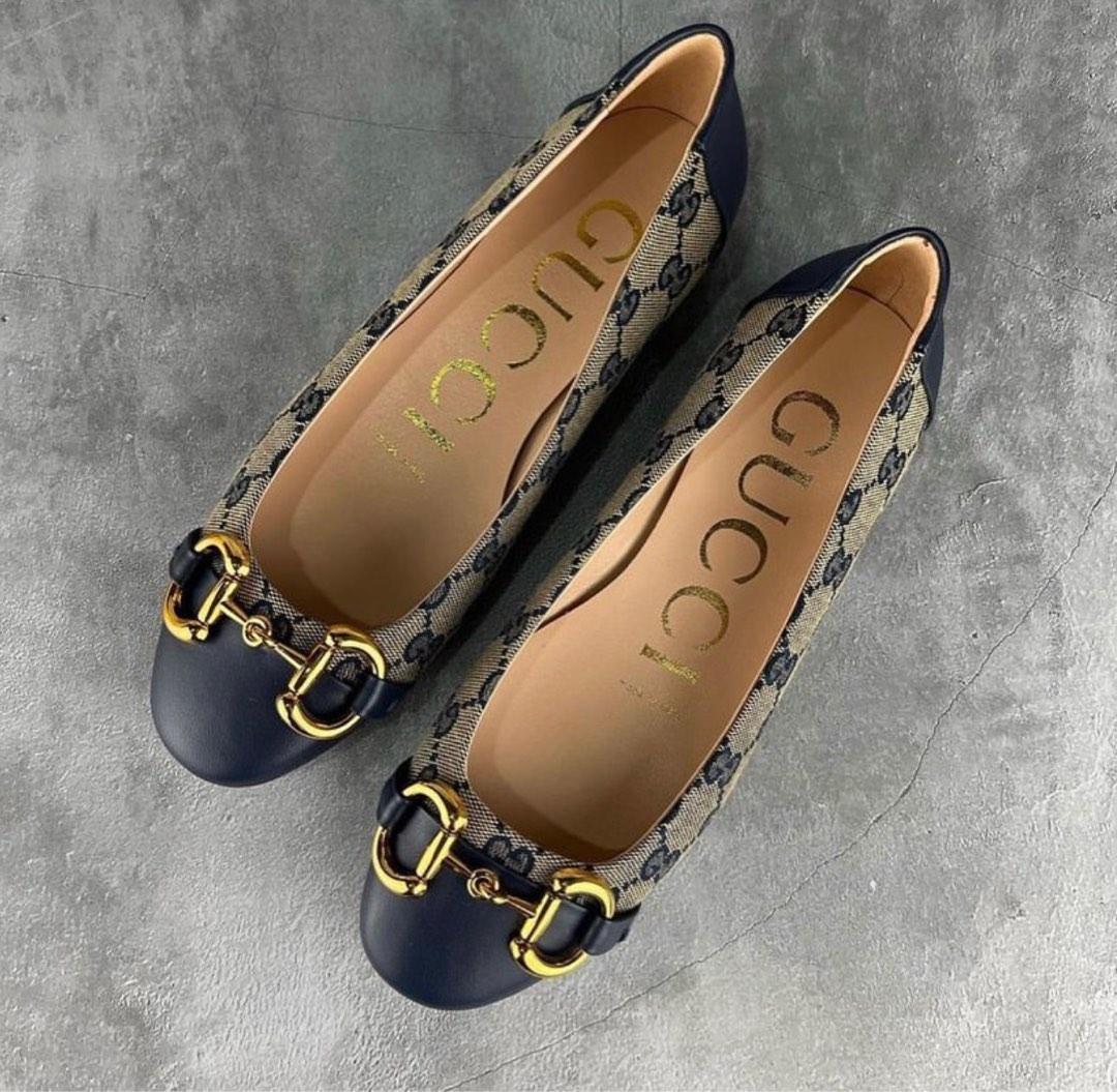 Gucci horsebit flat shoes navy blue