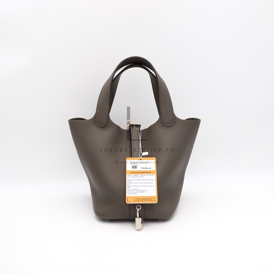 HERMES Picotin 18 Gray; Date Code: Stamp D (2017), Luxury, Bags ...