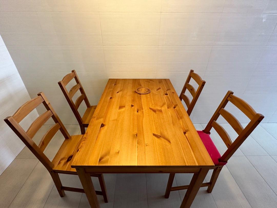 IKEA solid wood dining table and chairs, Furniture & Home Living