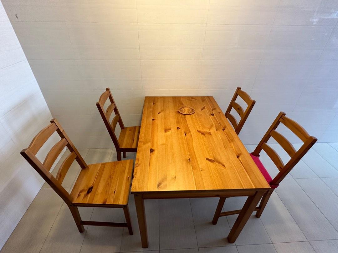 IKEA solid wood dining table and chairs, Furniture & Home Living