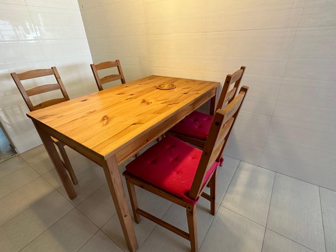 IKEA solid wood dining table and chairs, Furniture & Home Living