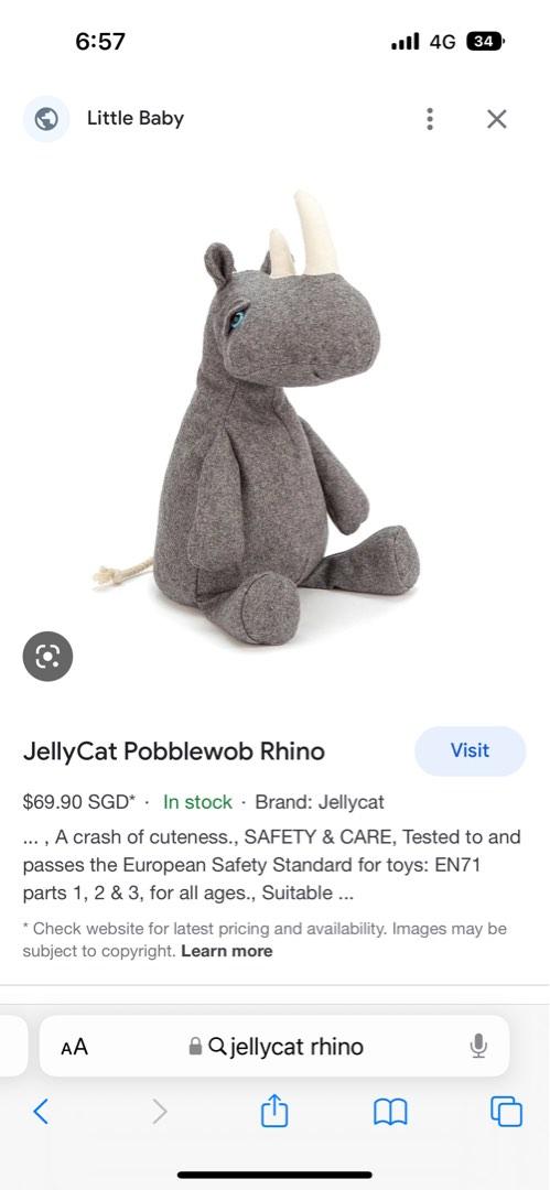 Jellycat Pobblewob Rhino with free banana soft toy