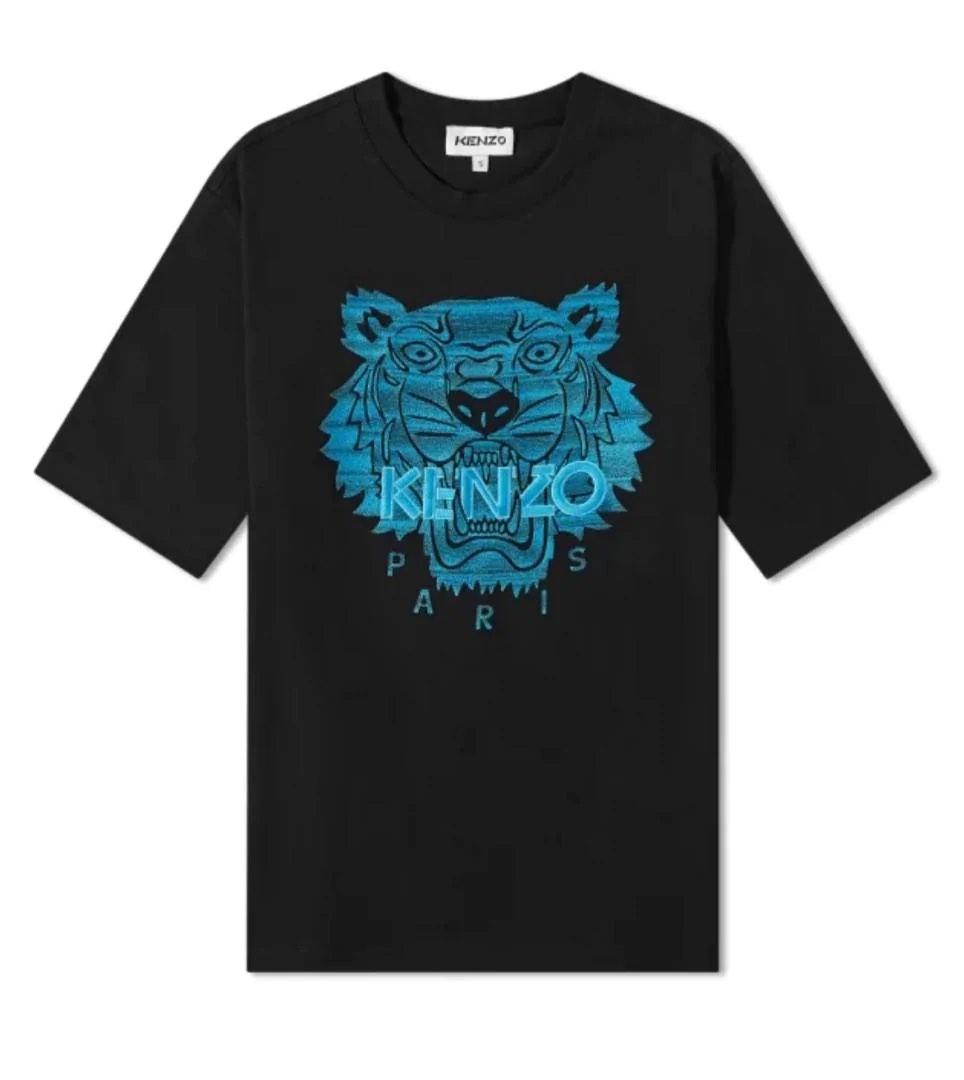 Kenzo Embroidery Neon Blue Tee Men s Fashion Tops Sets