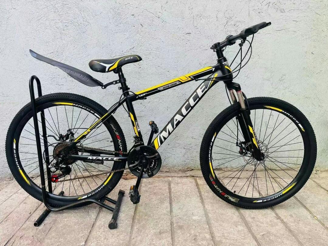 MACCE 26ER MTB (Category: Bicycles) located in Quezon City. Submitted by wcfonlinestore (Listing ID 1191427574, Image 2). Description: MAS PINAMURA NA KAPADYAK!! BUDGETBIKE MACCE RESTOCK!!! 3,500 FREE ASSEMBLE (PLEASE PROVIDE 2-3 OPTIONS) ➖SPECIFICATION➖ Size: 26er Carbon Steel Frame Smooth Shifting Saiguan Rear Derailleur Alloy Rim Suspension Fork Saiguan Front Derailleur Steel Crank Set Hydraulic/ Mechanical Disc Brake 3x7 Speed Shimeng Shifter
