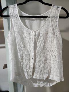 Mango eyelet button down sleeveless top