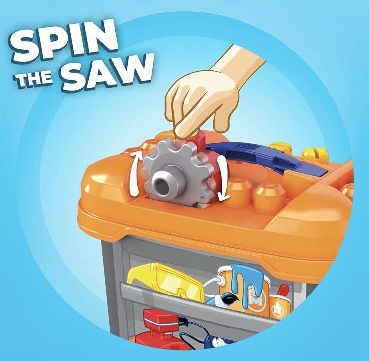 Mega Bloks Toolbox workbench building with storage box tools hammer