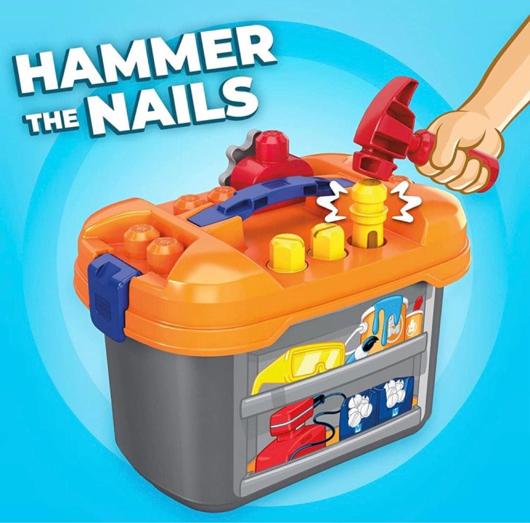 Mega Bloks Toolbox workbench building with storage box tools hammer