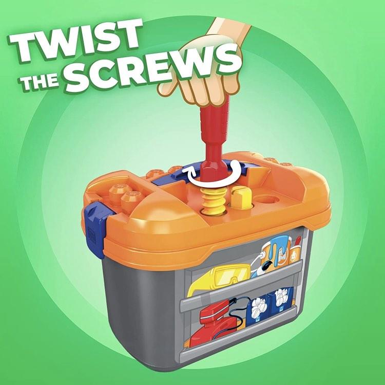 Mega Bloks Toolbox workbench building with storage box tools hammer