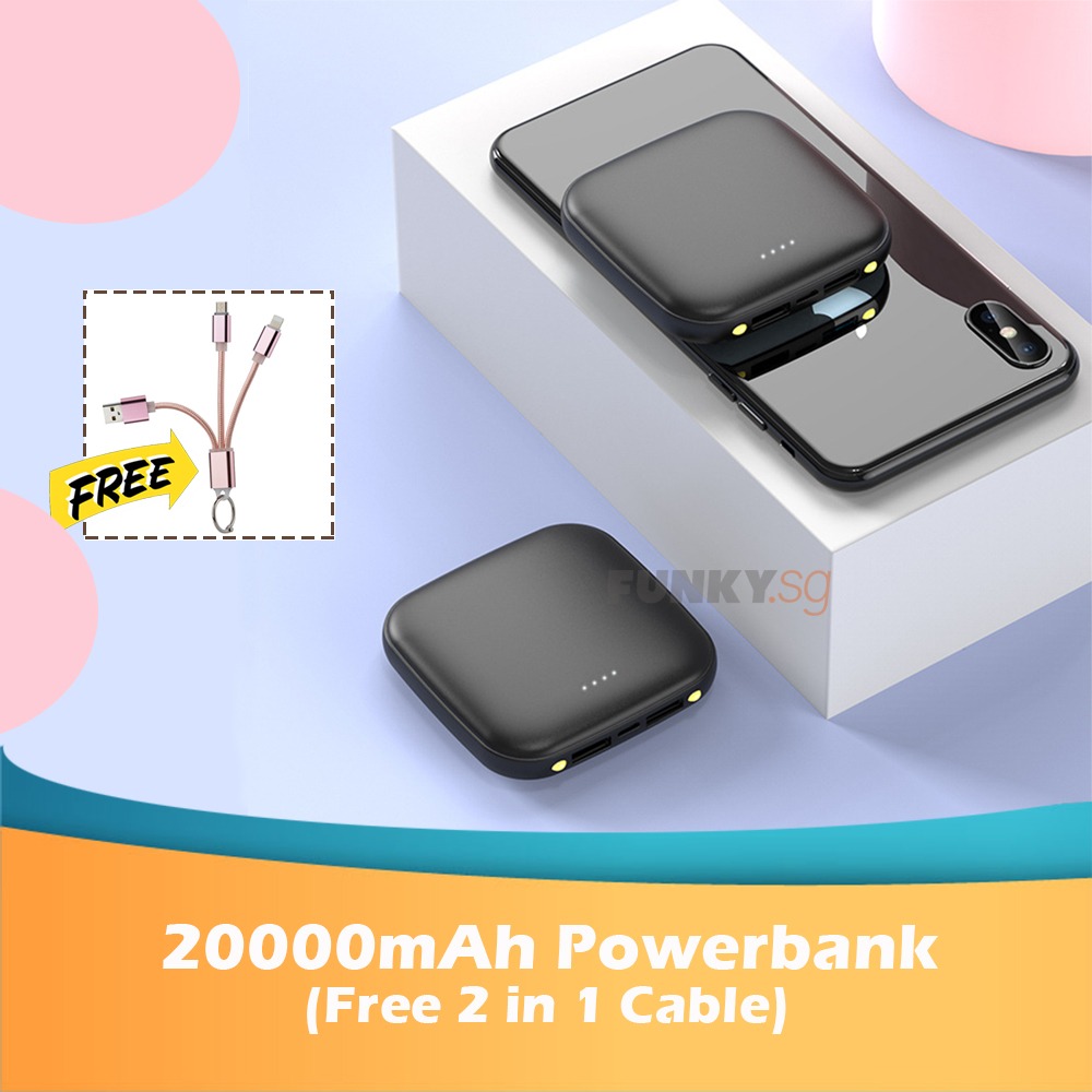 (FREE 2 in 1 Keychain Cable) Mini Power Bank Candy Colour 20000mAh with Micro Cable + FREE