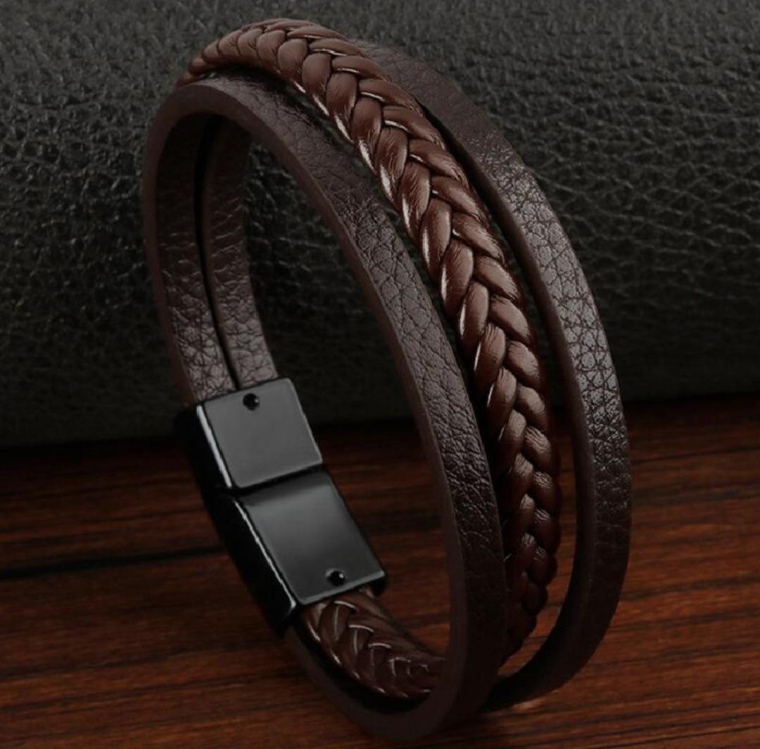 NEW 3 Stack Leather Bracelet 2 designs 4 colours Men s