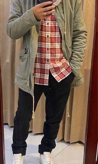 OLAFIGHTER磨舊羔羊毛軍風長外套