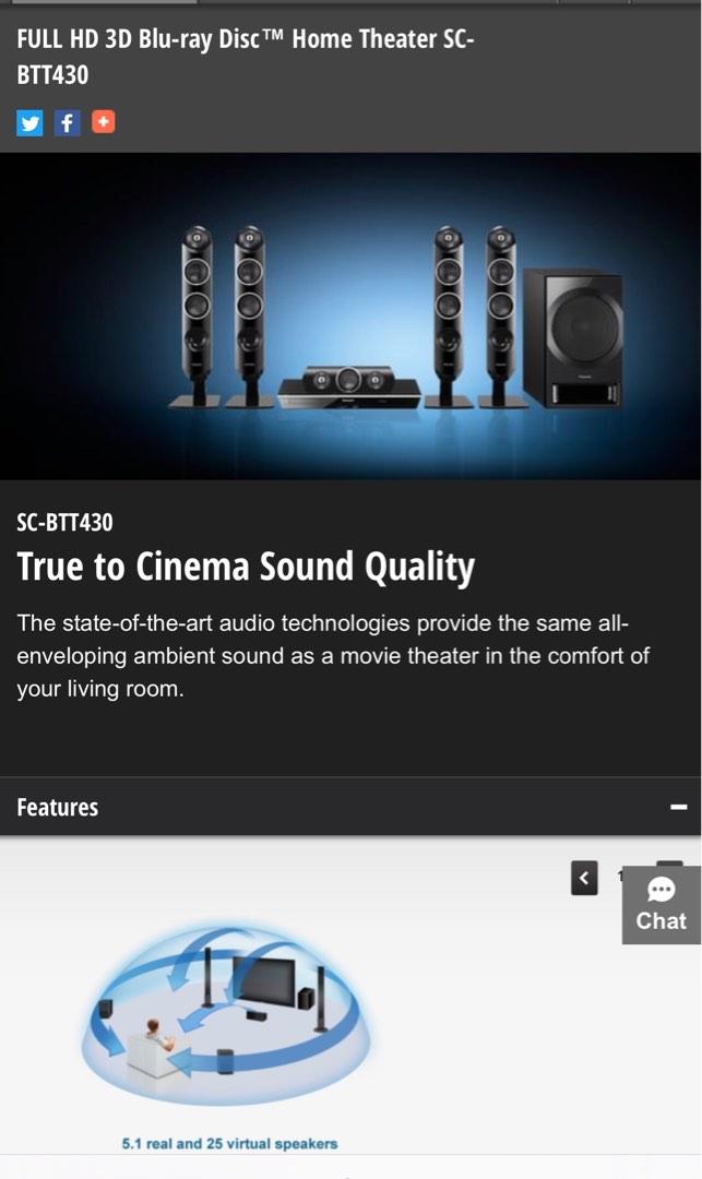 Panasonic Home Theatre System 5.1 Full HD SCBTT430, TV & Home