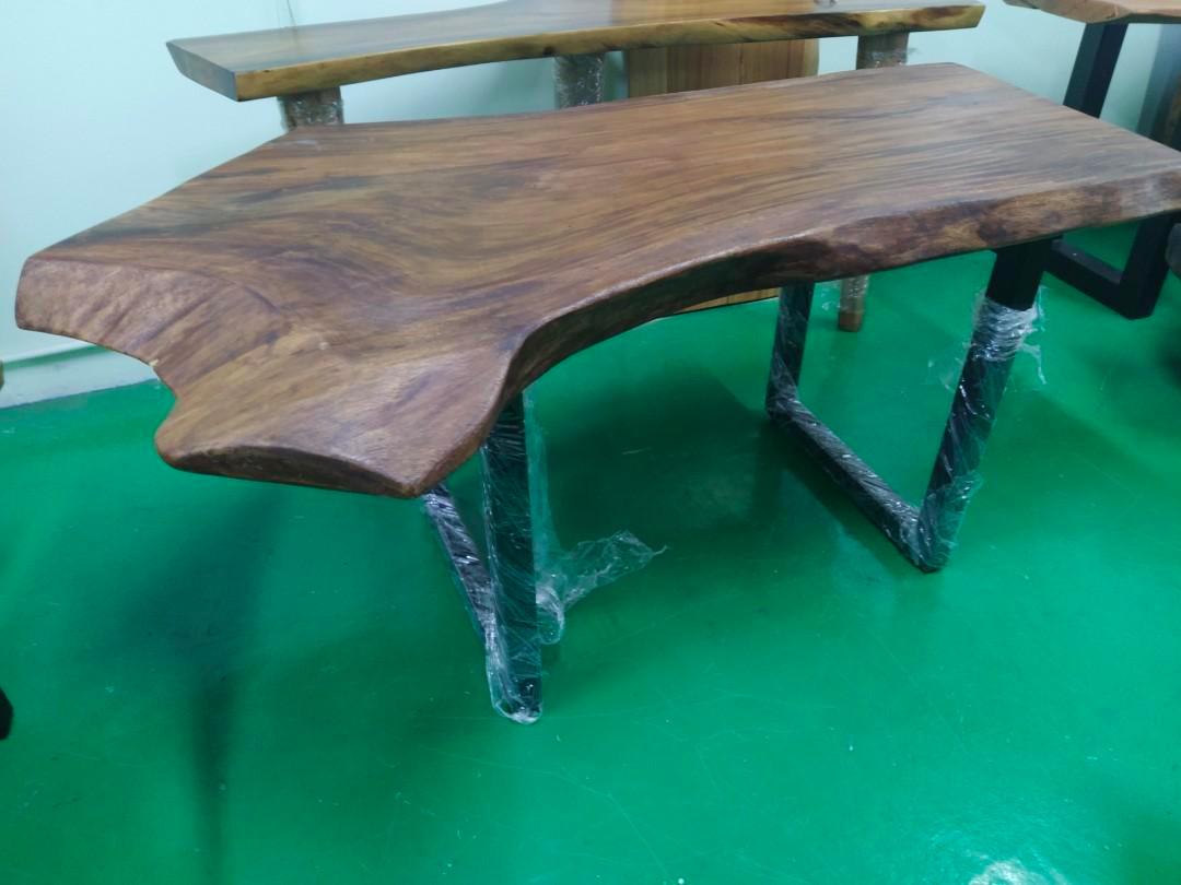 Raintree solid wood dining table (Category: Tables & Sets) located in Petaling Jaya. Submitted by kingchicken (Listing ID 1191295846, Image 1). Description: Product Features: --Solid construction --Each piece is unique --High quality workmanship with natural beautiful wood grains. --Great to use at home and office and more. --Made by real Rain wood material. Dimension - L 158cm x W 92cm,60cm x H74cm Thickness - 8cm Self pickup only..