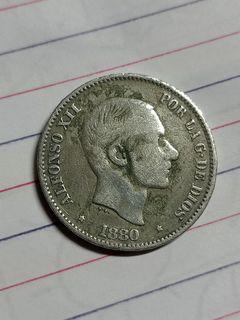 Rare 1880 Alfonso XII 50 cent de peso