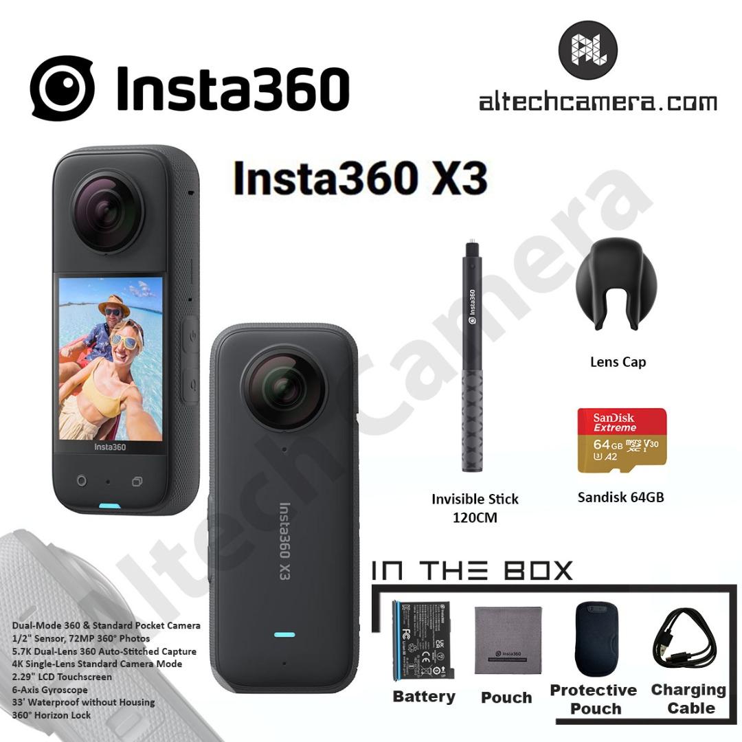 Insta360 X3 360° Action Waterproof Camera + Lens Cap + Invisible