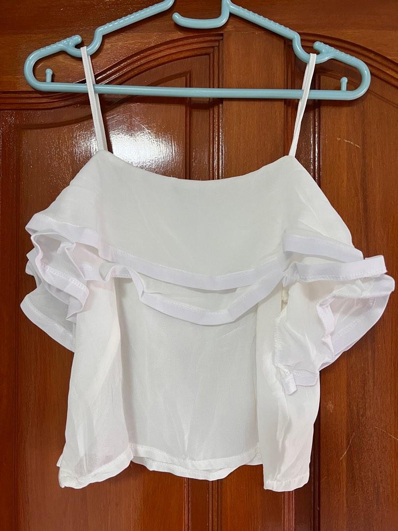 Ruffle spaghetti top, Women's Fashion, Tops, Sleeveless on Carousell