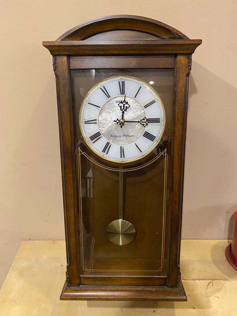 SEIKO Mahogany Wall Clock with Pendulum, Furniture & Home Living, Home