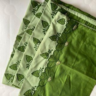 BRAND NEW SET tempat tidur bantal guling hijau premium bed bolster pillow cover kain sarung baru sprei ranjang sage green motif pattern full bordir bunga flower floral flowery basic simple kain