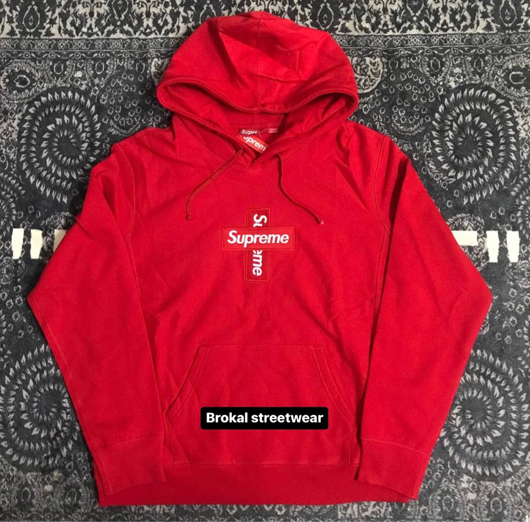 SUPREME CROSS BOX LOGO HOODIE Men s Fashion Tops Sets Hoodies