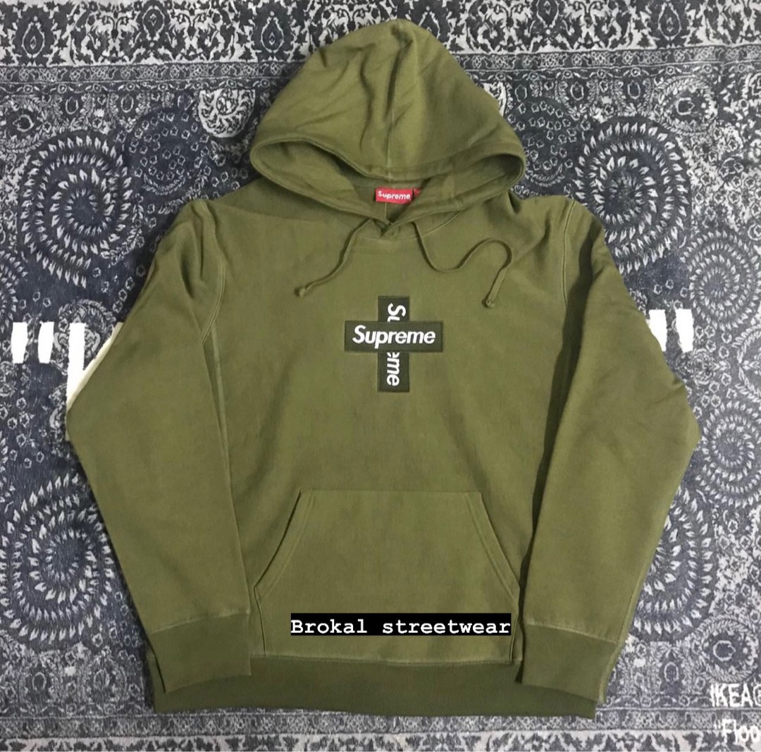 Supreme box logo shop hoodie olive green
