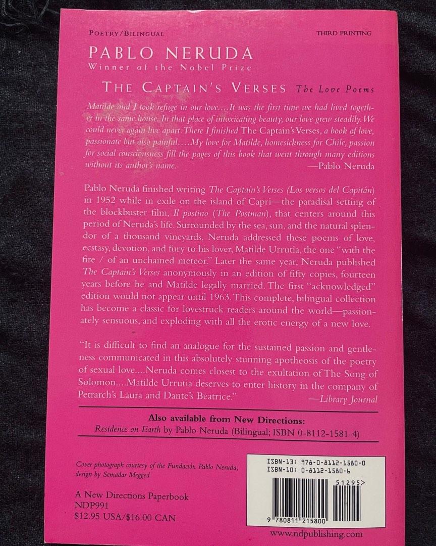 The Captain's Verses By Pablo Neruda, Hobbies & Toys, Books ...