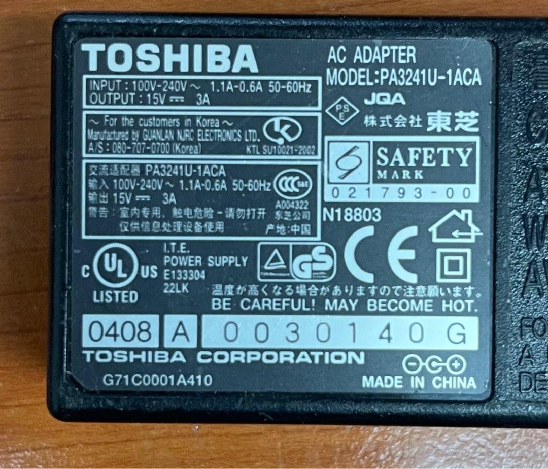 Toshiba AC adapter Model: PA3241U-1ACA, Computers & Tech, Laptops