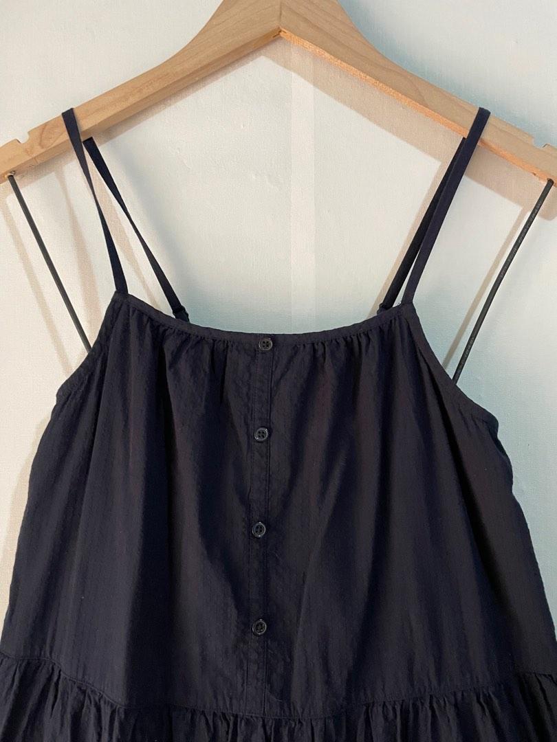 Uniqlo Navy blue linen tiered babydoll slip dress, Women's Fashion, Dresses & Sets, Dresses on