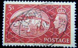 United Kingdom-1951年英國英皇佐治六世像(King George VI)及Dover White Cliff 5先令(Shillings)郵票