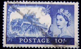 United Kingdom-1955年英國英女皇伊莉莎伯二世像(Queen Elizabeth II)及Edinburgh城堡10先令(Shillings)郵票