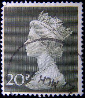 United Kingdom-1974年英國英女皇伊莉莎伯二世像(Queen Elizabeth II)像20便士(Pence)郵票