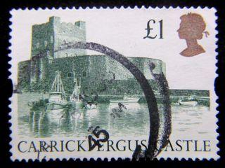 United Kingdom-1992年英國英女皇伊莉莎伯二世像(Queen Elizabeth II)及Carrickfergus城堡壹英鎊(Pound)郵票